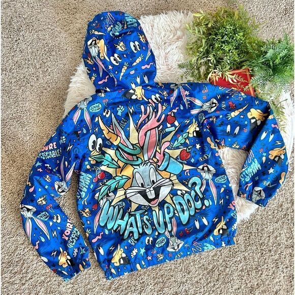 MEMBERS ONLY Whats Up Doc Looney Tunes Hooded Zip Up Jacket Boys Sz 14/16 As Is - Picture 1 of 16